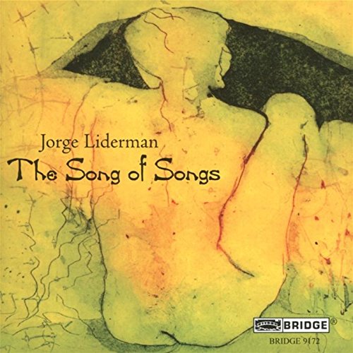 "Album cover with abstract yellow-green illustration of embracing figures and 'Jorge Liderman' text."