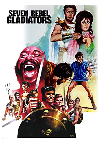 Vintage DVD cover for "Seven Rebel Gladiators" featuring dramatic figures.