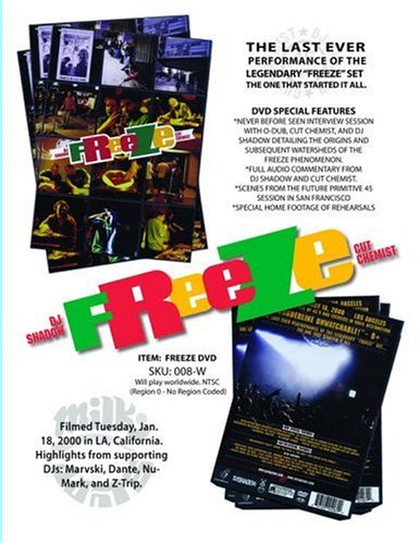 "Freeze DVD cover with colorful text and a stack of DVDs and booklets."