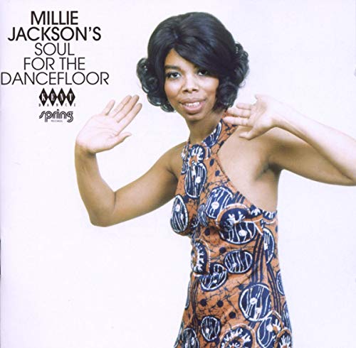 Millie Jackson album cover featuring a woman in a patterned dress, dancing against a white background.