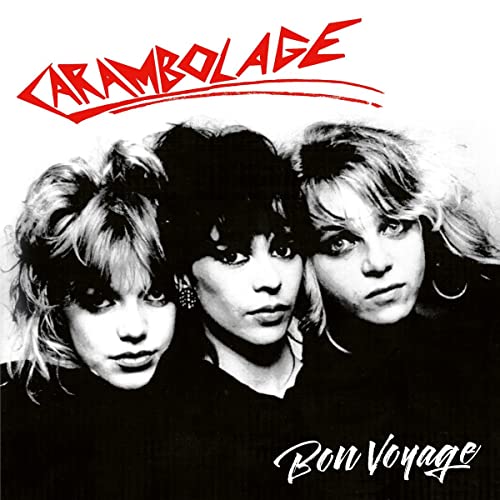 Black and white portrait of three women with spiky hair, album cover.
