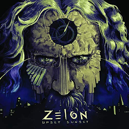 CD cover art: surreal face with clockwork and city skyline.