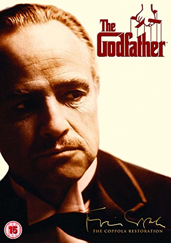 The Godfather DVD cover featuring Marlon Brando in a dark suit.