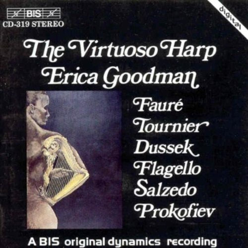 CD cover with a man playing a harp, titled "The Virtuoso Harp Erica Goodman".
