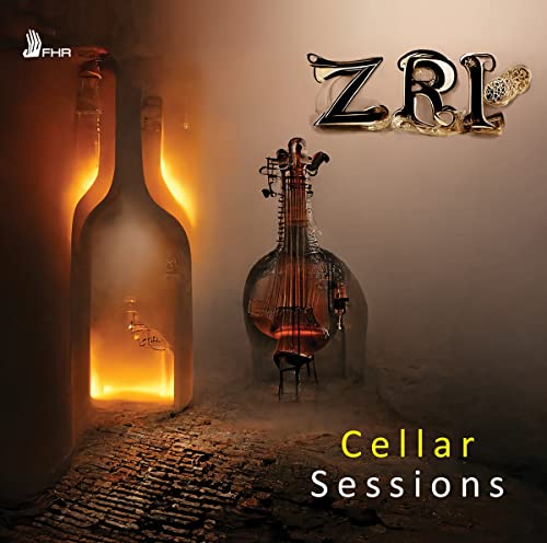 CD cover with instruments inside glass bottles, text āZRIā and āCellar Sessionsā.