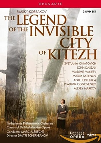 DVD cover for "The Legend of the Invisible City of Kitezh" with misty forest scene.