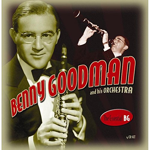 Benny Goodman album cover featuring a man holding a clarinet, sepia-toned with red text.