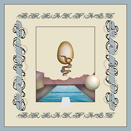 Album cover for The Samps’ “Breakfast” featuring an egg and pool scene.