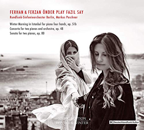 Black and white CD cover featuring two women against a cityscape background.