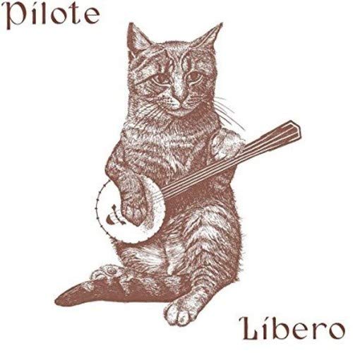 Engraved illustration of a tabby cat playing a banjo, album art.