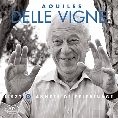 CD cover featuring pianist Aquiles Delle Vigne in black and white.
