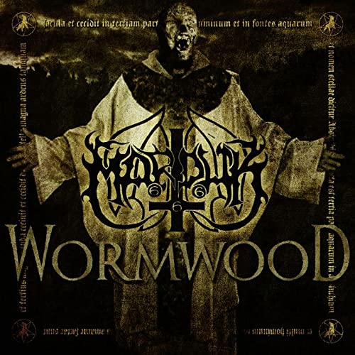 Dark album cover for Marduk’s “Wormwood” featuring a demonic figure and text.