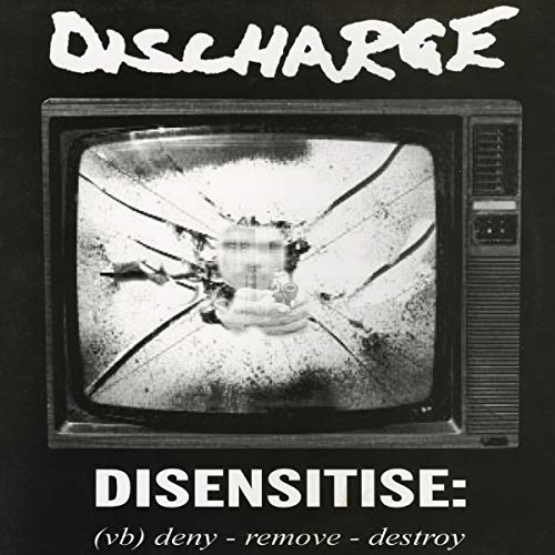 "Album cover featuring a broken black-and-white TV screen with spider legs."