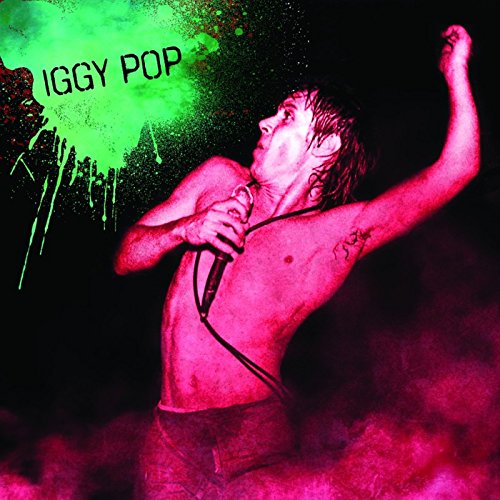 Iggy Pop album cover: shirtless performer with green and pink splashes.