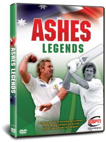 DVD cover for “Ashes Legends” featuring cricketers and flags.