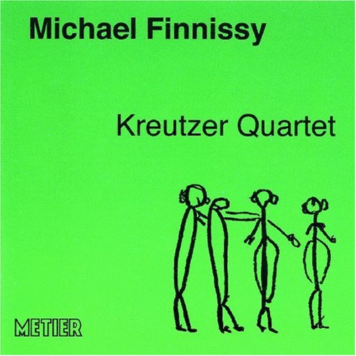 A bright green CD cover featuring simple stick figure drawings of four musicians.