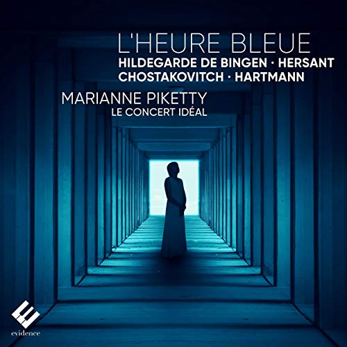 CD cover: woman in blue hall with composers’ names above.