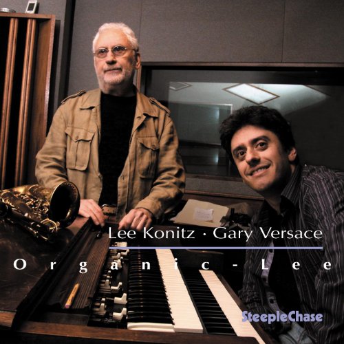 "Jazz album cover featuring two men with a saxophone and piano."