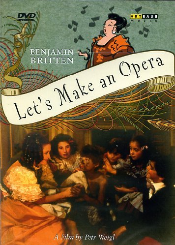 DVD cover for "Let's Make an Opera" with cartoon and painting of people.