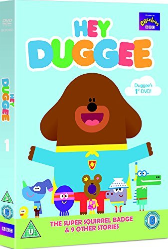 Hey Duggee DVD cover featuring Duggee and his squirrel badge with friends.