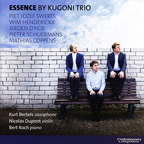 "CD cover featuring three men in suits sitting on a bench against a brick wall."