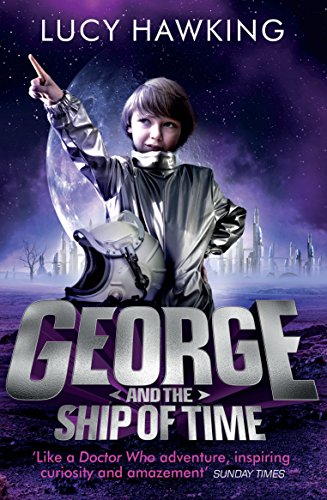 "Book cover with silhouetted figures, Earth, and flying drones, titled 'George and the Ship of Time'."