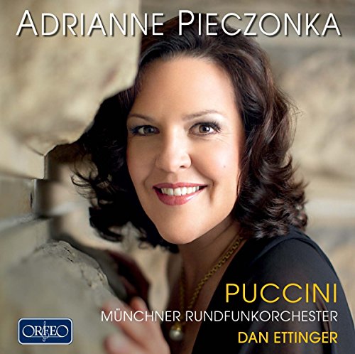 Adrienne Pieczonka portrait on CD cover for Puccini opera recordings.