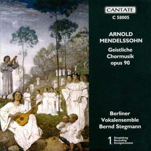 "CD cover with a painting of people in white robes, playing instruments in a landscape."