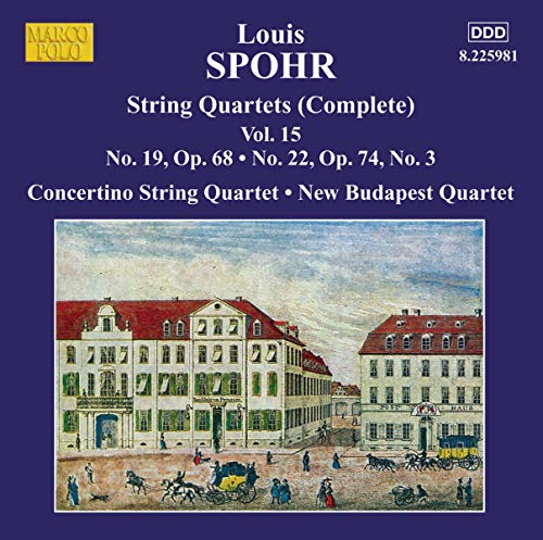 CD cover for Spohr's String Quartets Vol. 15, featuring a historical town scene.