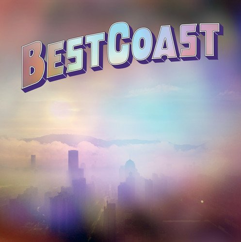 "Album cover for Best Coast with cityscape in foggy, pastel-colored background."