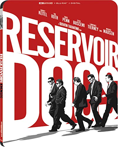 Red "Reservoir Dogs" Blu-ray case with silhouetted figures in suits.