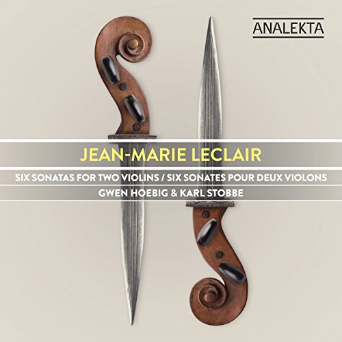 CD cover featuring two violin scrolls and silver blades against a beige background.