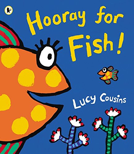 "Children's book cover featuring a cartoon fish and sea creatures on a blue background."