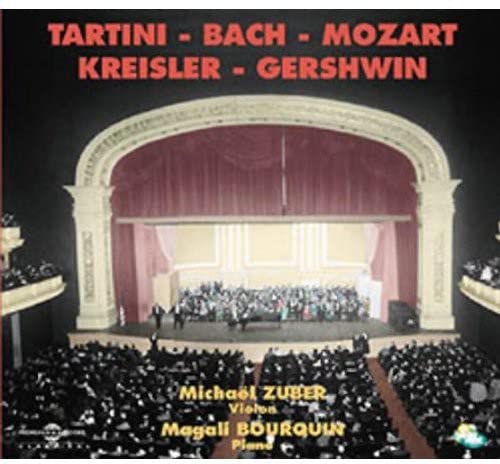 CD cover featuring a concert hall stage and composers’ names.