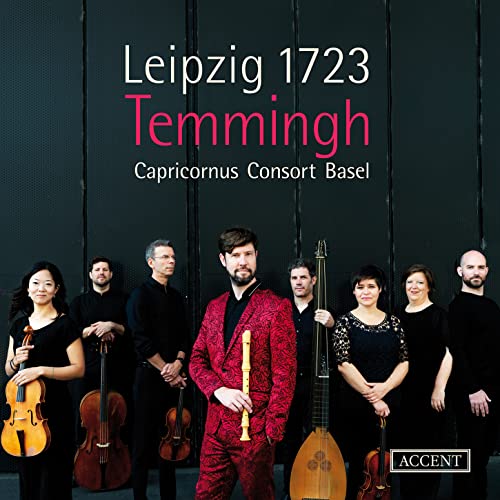 CD cover featuring a musical ensemble with baroque instruments, "Leipzig 1723".