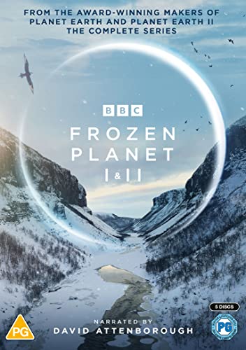 DVD cover for “Frozen Planet I & II” featuring snowy mountains and a bird.