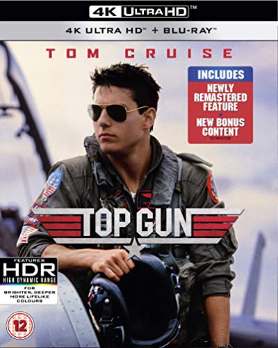 Top Gun 4K Blu-ray cover featuring Tom Cruise in sunglasses and flight gear.