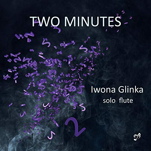"Album cover with 'Two Minutes' title, purple numbers on dark background, flute logo."