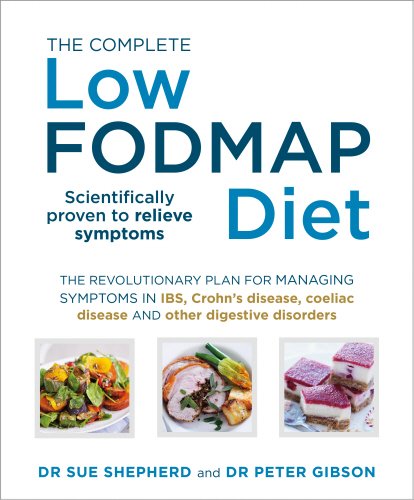 "The Complete Low-FODMAP Diet" book cover with images of three healthy meals.