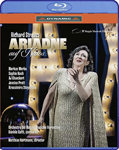 Blu-ray cover for Richard Strauss’ “Ariadne auf Naxos” opera, featuring a singer.