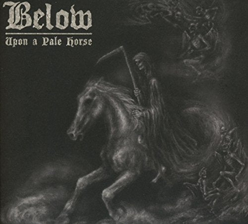 "Album cover art featuring a hooded figure on a horse holding a scythe."