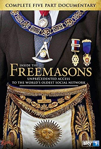 DVD cover featuring a freemason's ornate regalia and title "Inside the Freemasons".