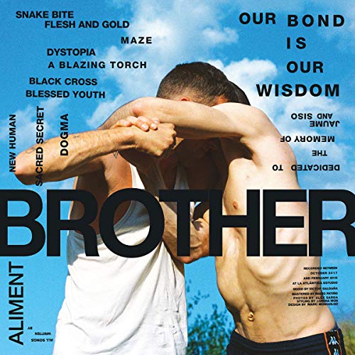 Vinyl album cover: two embracing men against a blue sky backdrop.