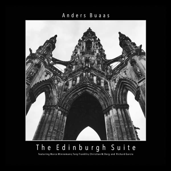 Black and white album cover featuring a detailed gothic building facade.