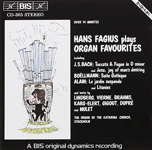 CD cover for Hans Fagius’ “Organ Favourites” featuring organ pipe illustration.