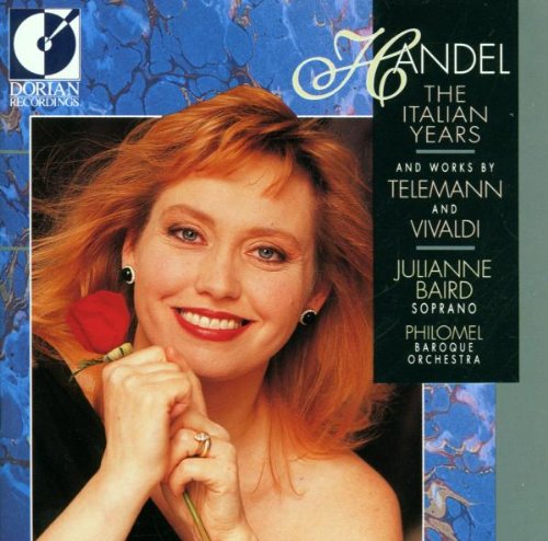 CD cover featuring a smiling woman holding a red rose, blue marbled background.