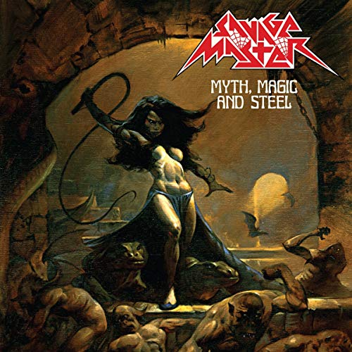 Album cover: woman with whip, monsters, and fantasy landscape.