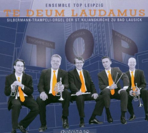 "CD cover with four men in suits holding trumpets against a purple organ background."
