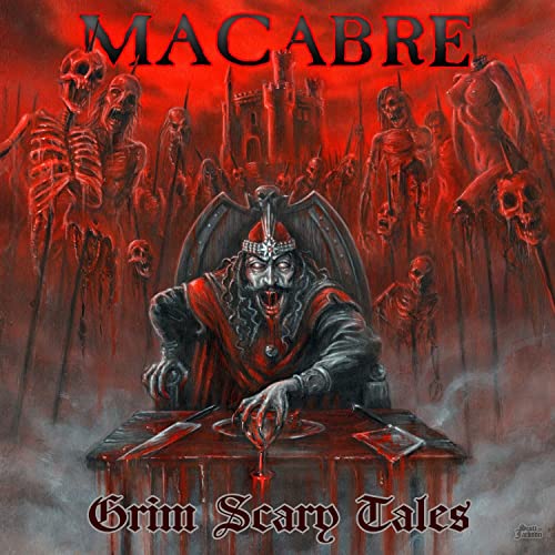 Album cover: vampire at table with skeletons, red and dark tones.