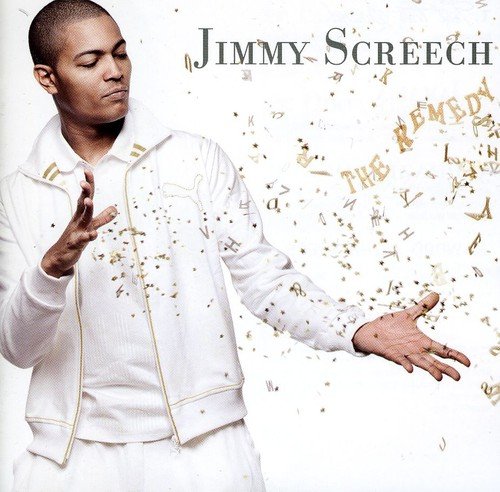 "Album cover featuring Jimmy Screech in white, with gold letters exploding around him."